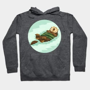 Cute sea otter floating in the kelp forest Hoodie